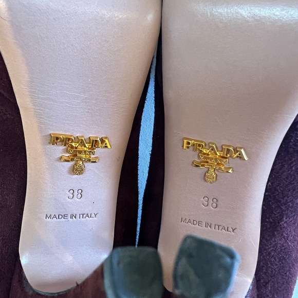 Prada Shoes Heels Womens 38/8 Burgundy Suede Platform Peep Toe Stiletto Pumps - Picture 4 of 7